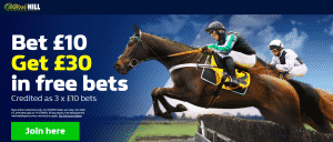 join william hill and bet £10 and get £30 to bet with