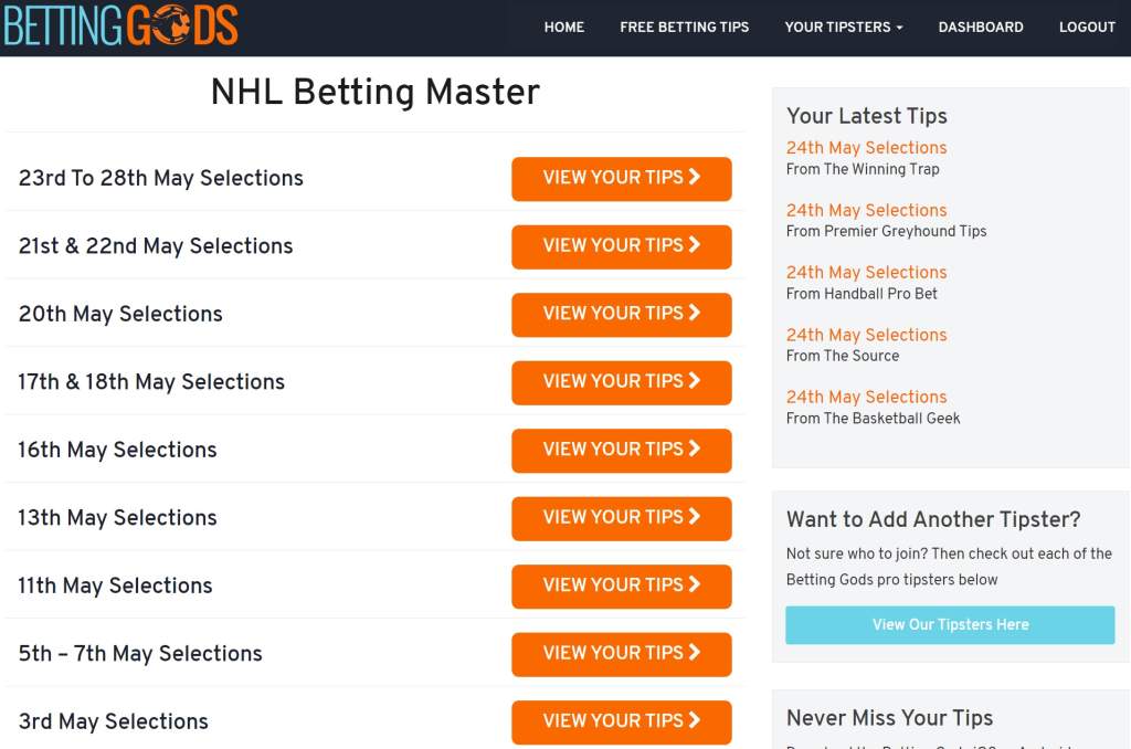 nhl betting master dashboard for members